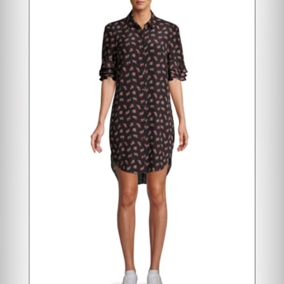 Frame Denim Dresses & Skirts - Frame Printed Ruffled High-Low Silk Shirtdress size large